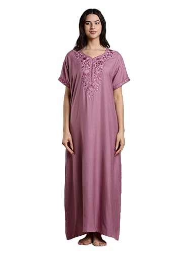 Image of 9shines Label Stylish Alpine Nighty Maxi for Women | Full Length Trendy Nightgown | Premium Nightdress | Nightwear | Heavy Embroidery Nighty with Pockets(2891)