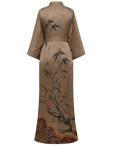 Image of PRODESIGN Kimono Robe for Women - Long Satin Sleepwear Silky Kimono Cover-Up Nightgown Japanese Bathrobe Loungewear Blouse