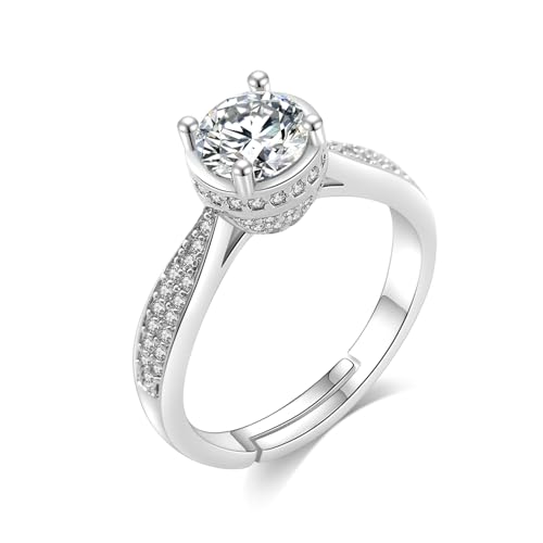 Zirconia Promise Adjustable Rings for Women - White Gold Plated Wedding Eternity Rings, Anillos Para Mujer Not Easy to Tarnish