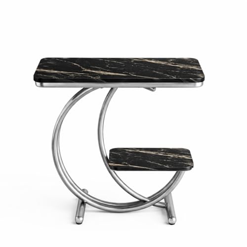 Image of Coffee Table for Living Room End Table Beside Table with Metal Legs Small Accent Tables Snack Table Nightstand for Multipurpose Square Tables (Golden Black) (Silver & Black)