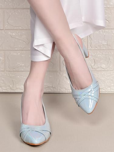 Image of Classic Closed Pointed Toe Mid Block Thick Heel Slingback Pumps for Women Signora105| Glitter Fabric Dress Shoes | Wedding Party | Evening Trendy Signora105