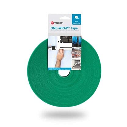 Velcro® Brand ONE-WRAP® Hook And Loop Back To Back Strapping 1cm Wide 25 Metres Roll (Green) | Multiples Sent As Continuous Length