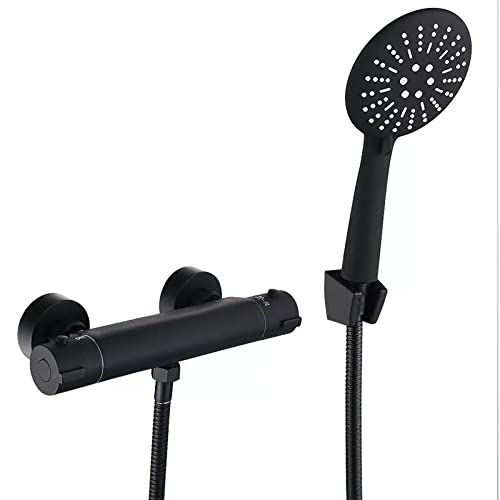 Pomme de douche de conversion thermostatique laiton noir mural