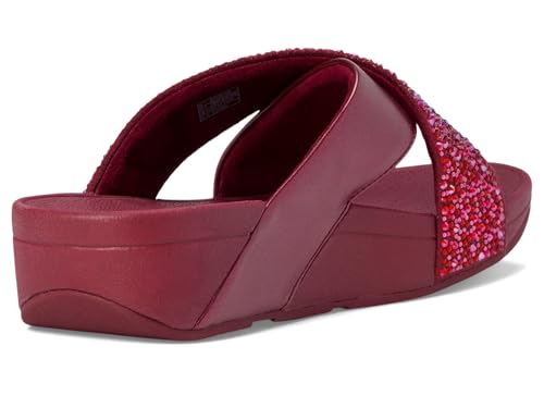 Image of FitFlop Womens Lulu Crystal-Mix Metallic Cross Slides All Black Sandal