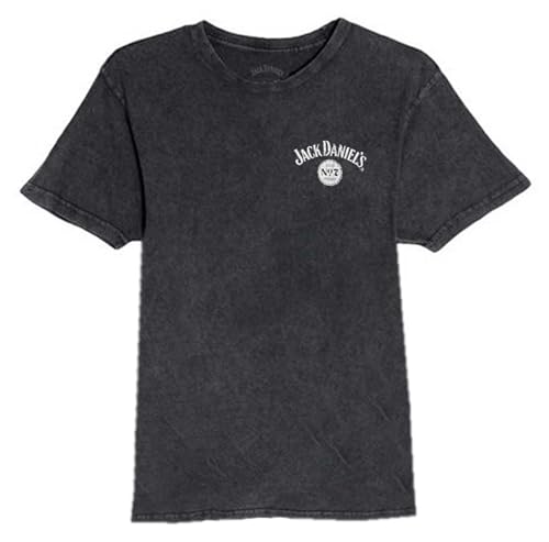 Jack Daniels Old Time Distillery Front & Back Print Acid Wash T-Shirt (US Alpha Large Regular Regular Black)