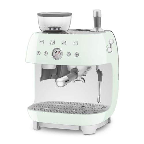 Image of Smeg Coffee Machine with Grinder, Original Italian Brand, Patented Smeg Pastel Green Color, Live the Barista Exeprience, Professional Steam Wand for Creamy Milk Coffee, Pressure Monitor, EGF03PGEU