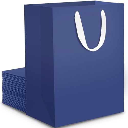 EUSOAR Papiertragetaschen Blau - 20 Stück 230GSM Blaue Geschenktüten Klein S 15x6x20 cm - Navy Blue Paper Gift Bags - Blaue Papier Tüten für Geschenk - Stabile Papiertüten mit Henkel Dunkelblau
