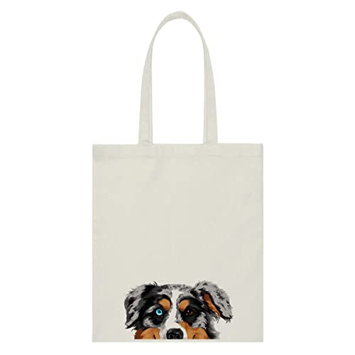 WIRESTER Reusable Canvas Tote Bag for Women Girls, Beach Bag, Grocery Shopping Bag, Shoulder Bag, Travel Tote Bag - Merle Aussie Australian Shepherd Dog