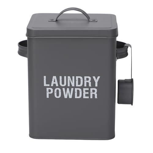 DANIEL JAMES Housewares Washing Powder Storage Tin Laundry Powder Container with Scoop Metal Detergent Box with Lid and Handle Kitchen Storage Organiser Grey