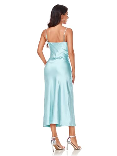 Image of Women's Spaghetti Strap Midi Satin Silk Dresses Slip Cowl Neck Party Cocktail Evening Sexy Dress