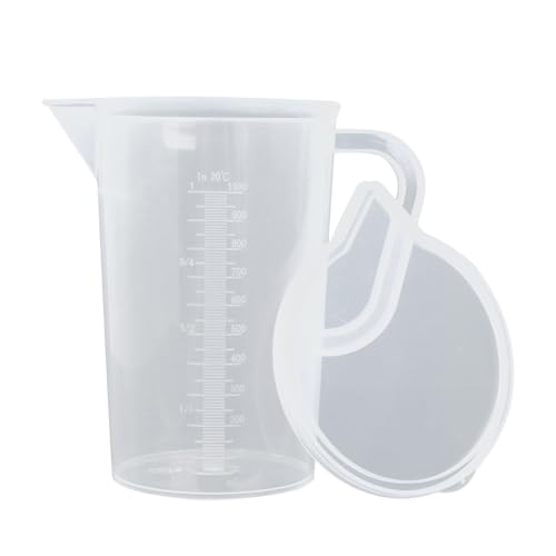 YONGHS Plastic Measuring Cup Large Capacity Graduated Water Pitcher Jug for Cold Water Ice Tea Juice Beer Transparent with Lid 1000ml