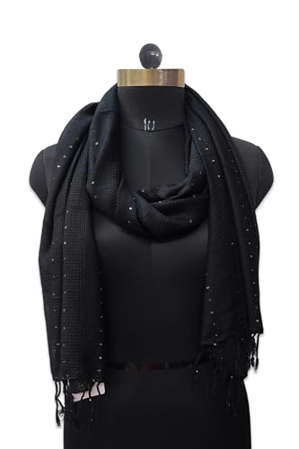 Image of Solid Sequin Stole with Tassels for Women & Men - Soft Lightweight Rayon Fabric | Available in 10+ Colours | 70 x 180 cm