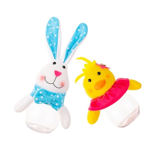 LALADEFIEE 2 Piezas Caja de Dulces Transparente para Pascua de Contenedores Decorativos con Diseño de Conejo Azul y Pato Amarillo Recipientes para Regalos y Detalles de Fiesta