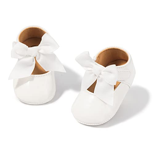 Image of HsdsBebe Infant Baby Girls Mary Jane Flats Bow Non-Slip Soft Sole Princess Toddler First Walkers Sneaker Wedding Dress Shoes
