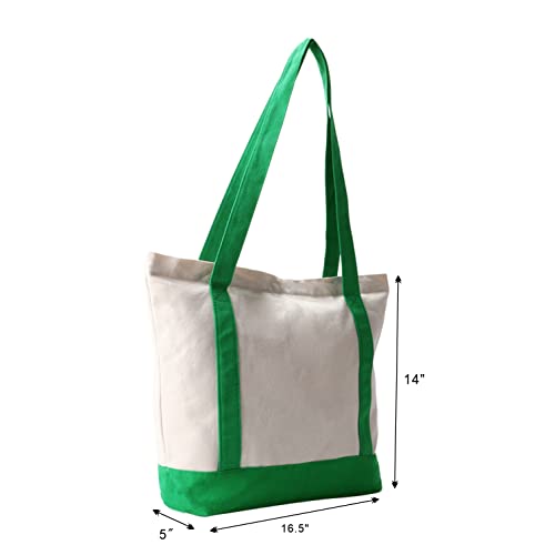 Zippered-Canvas-Tote-Bag-165x-14x5-Heavy-Duty-Plain-Canvas-Tote-Bags-Blank-Canvas-Bag-Tote-Bag-3-PCS-Zipper-Reusable-Canvas-Tote-Bags-Bulk-Cloth-Grocery-Bags-green-Cotton-Tote-Bag