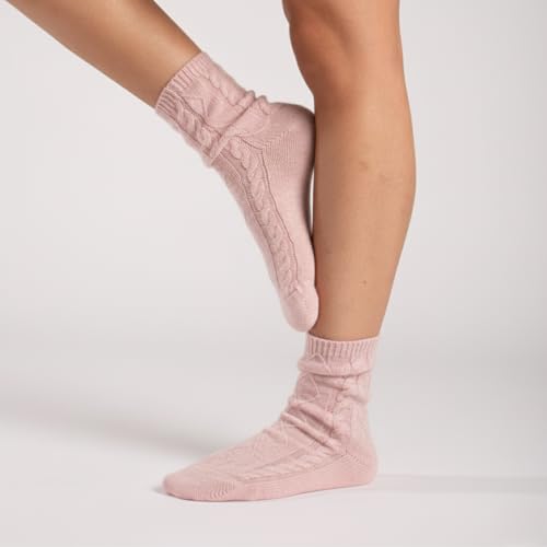Image of Karen Thomas 100% Cashmere Women's Sleep Socks, 3-Ply Soft Cozy Cable Knit, Luxury Bed Socks for Warmth, Comfort & Lounging