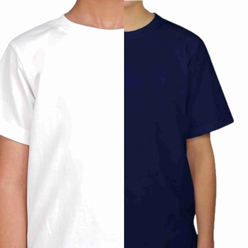 Image of Kids Round Neck T-Shirt Half Sleeves 100% Cotton Rich Soft Comfortable Fit Stylish Plain Color White+1 Combo Original Brand Tshirt for Boys