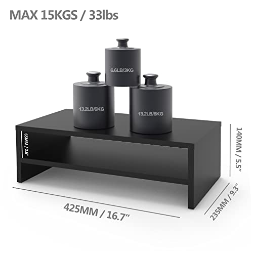 FITUEYES Computer Monitor Stand TV Shelf Risers 16.7 inch 2 Tiers Monitor Stand Save Space Black