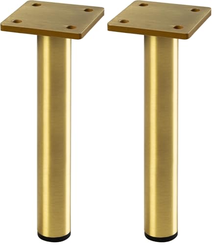 GTV - Patas de Metal para Muebles Ronda Simple | Patas de Apoyo de Repuesto para Muebles/sofá/Mesa | H : 180 mm, Diámetro : 25 mm, Acero, Oro Cepillado (Paquete de 2)
