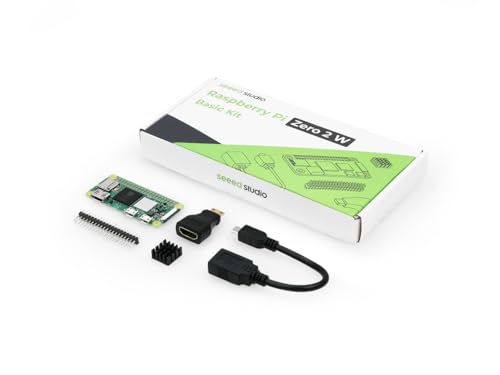 Raspberry Pi Zero 2 W Basic Kit, Header, Heatsink, USB Cable, HDMI Adapter (with Quad-core CPU,Bluetooth 4.2,BLE,onboard Antenna,etc.)