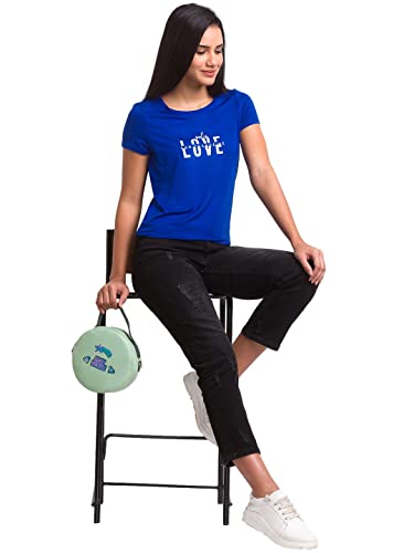 Image of Spykar Olive Green Cotton Blend Three-Fourth Sleeve Printed Casual T-Shirt for Women