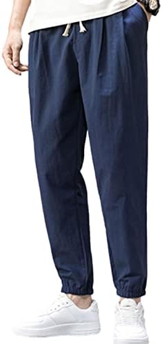 Zontroldy Men's Pants Cotton Linen Yoga Golf Beach Jogger Sweat Lounge Harem Pants Trousers(0009-Navy-XL)