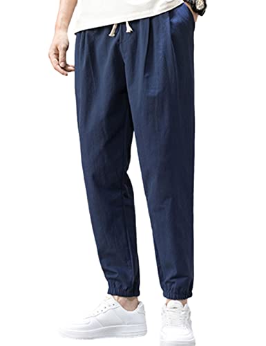 Zontroldy Men's Pants Cotton Linen Yoga Golf Beach Jogger Sweat Lounge Harem Pants Trousers(0009-Navy-Xl) #TOP3