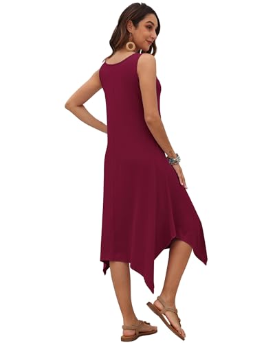 Image of AUSELILY Women's Summer Dresses Casual Sleeveless Midi Tank Beach Dress | Women's Asymmetrical Hem Sundress with Side Pockets, Great for Beach, Vacation & Daily Wear