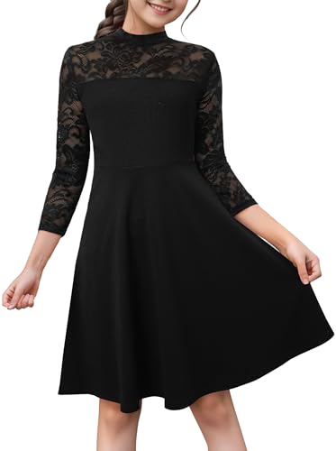 Girl's Dress Elegant Floral Lace 3/4 Sleeve Wedding Party A Line Dress 9-14 Years