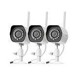 Zmodo 1080p Outdoor Wireless Camera, 3 Pack Indoor Outside WiFi Cameras, IR Night Vision, Motion Detection, Remote View, Easy Setup, White, Plug-In, Compatible with Alexa 3 Count