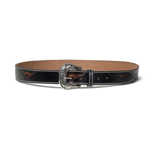 Image of Handcrafted Engraved Design Leather Belt with Embossed Buckle by N Z Overseas