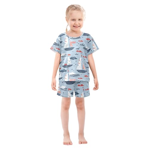 ALAZA Sailboat Bird Blue Pajamas Short Sleeve 2 Piece Sleepwear Top and Bottom Pajama Set Unisex3
