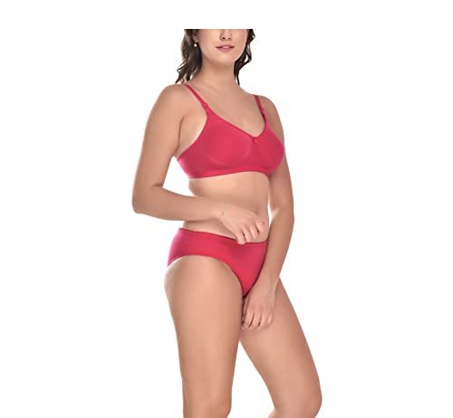 Image of Elina Women's Full Coverage Non Padded with Detachable Strap Cotton Hosiery Bra and Panty Set (Lovia Set)