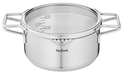 Tefal H85244 Nordica Kochtopf 20 cm mit Glasdeckel (Doppelgriffe, Edelstahl-Topf, alle Herdarten,...
