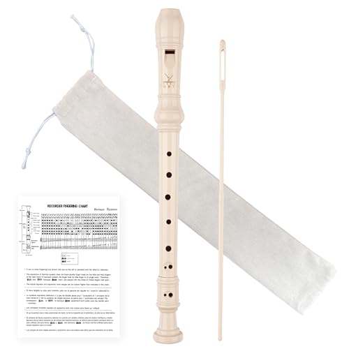 YONTY Soprano Recorder 8-Hole Instrument for Beginners Kids Students, Baroque Style C Key Flute with Cleaning Rod & acking Bag for Education & Entertainment - Beige