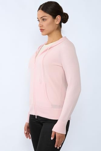 Image of JENNIE LIU Women's 100% Pure Cashmere Long Sleeve Zip Hoodie Cardigan Sweater