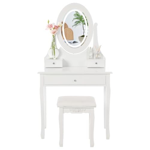 Tocador moderno compacto para dormitorios pequeños con espejo LED táctil 2
