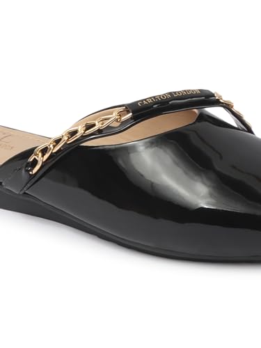 Image of Carlton London Women's Glossy Chain Detail Comfort Mules