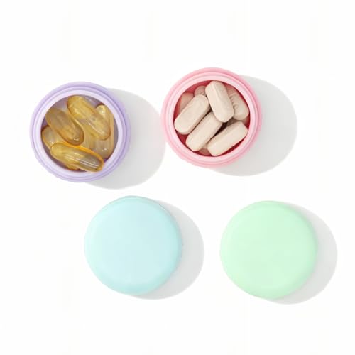 4pc Small Discreet Pill Organizer for Purse & Pocket Cute Macaron Shaped Pill Case Lightweight Daily Vitamin Box Funny Airtight Moistureproof Medicine Container