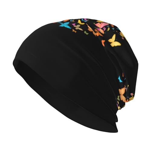 WHJDPP Gorro de punto de moda para adultos, colorido, estampado de árbol de mariposas, suave, cálido y elástico, adecuado para uso diario, salir y hacer deporte, color negro