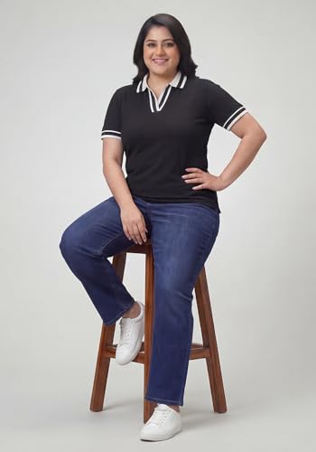Image of Wear Your Opinion Plus Size Women Polo V Neck Stripe Collar Tshirt Top | Half Sleeve
