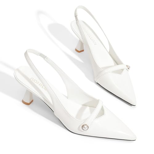 Women Kitten Heels Slingback Low Heel Pumps Dress Shoes for Women Closed Pointed Toe Pearl Heels for Work Wedding Bridal2
