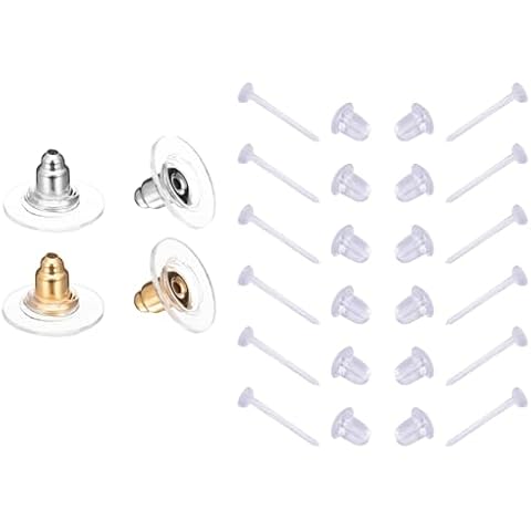 Clear Earrings,3mm Plastic Earrings for Sensitive Ears,Clear Earrings for Sports/Work,Invisible Earrings Clear Stud Earrings 50Pairs Earring Backs and Blank Pins Stud&100Pcs Earring Backs Cover
