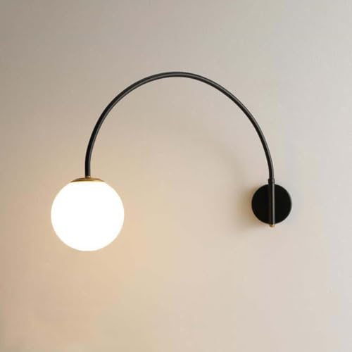 AoLa Aplique Bola con Interruptor Moderna Lámpara de Pared de Diseño Curvo para Interior con Pantalla de Cristal Bola E14 Iluminación de Pared para Dormitorio Salón Restaurante(con Bombilla)