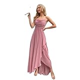 Vestido de Noche de Chiffon Sin Mangas - Largo 125cm para Fiesta, Ceremonia y Eventos Formales (Rosado,M)