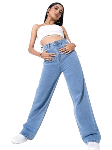 Image of Glossia Denim Baggy Jeans for Women | Stretchable High Waist Straight Fit Jeans for Women | High Rise Stretch Denim | Loose Fit Plus Size Denim (Sizes - 24 to 44) WJ11-1205-$