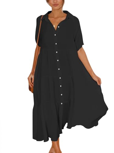 Paintcolors Women's Casual Short Sleeve Button Down Beach Long Swimsuit Cover Ups Summer Maxi Shirt Dress Kimonos Cardigans