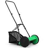 TANGZON Hand Push Lawnmower, Manual Lawn Mower with 30cm Cutting Width, 18.5L Grass Box, 4 Adjustable Cutting Heights, Walk-Behind Cylinder Lawn Mower For Small Gardens (Green+Black)