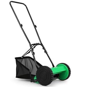 TANGZON Hand Push Lawnmower, Manual Lawn Mower with 30cm Cutting Width, 18.5L Grass Box, 4 Adjustable Cutting Heights, Walk-Behind Cylinder Lawn Mower For Small Gardens (Green+Black)