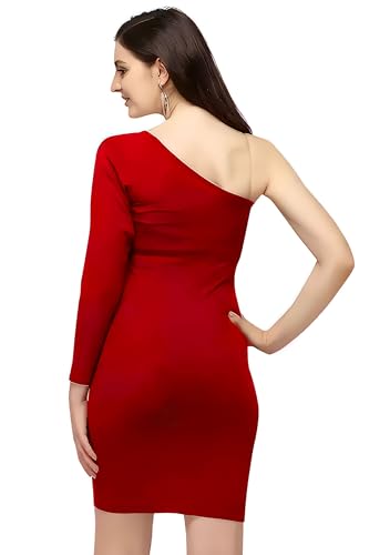 Image of Women Polyester Trendy One Shouder Bodycon Dress, Knee Length Western One Piece